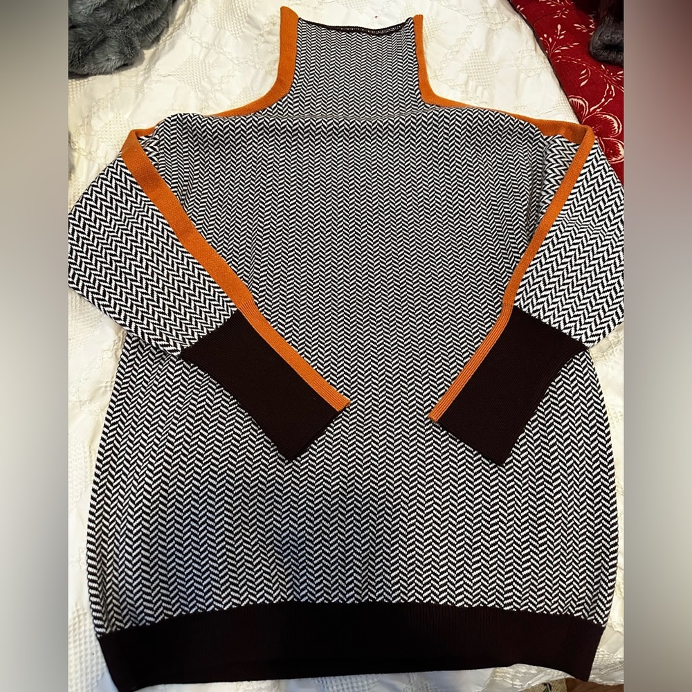 Chevron Patterned Sweater with Orange Accents